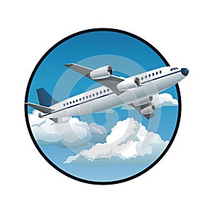Plane blue sky clouds circle background