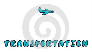 Plane with blue word transportation