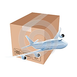 Plane and box as symbol of the airmail