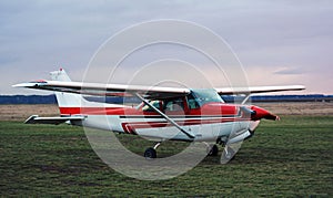 Plane cessna flies in the sky