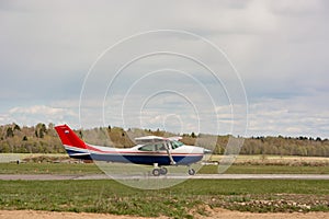 Plane cessna flies in the sky