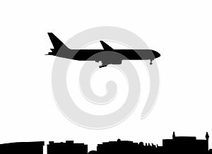 Plane and city silhouette