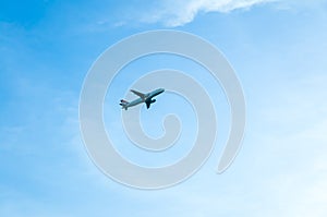 A plane in the clear blue sky