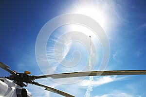 The plane climbs to the sun