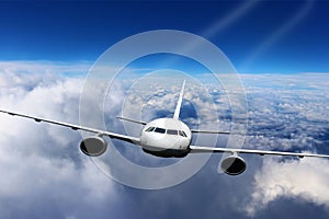 Plane clouds on the plane nature background blue