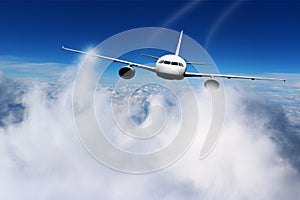 Plane clouds on the plane nature background blue