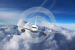 Plane clouds on the plane nature background blue