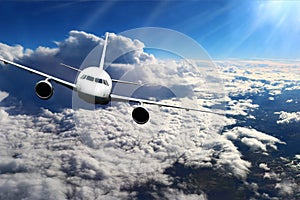 Plane clouds on the plane nature background blue