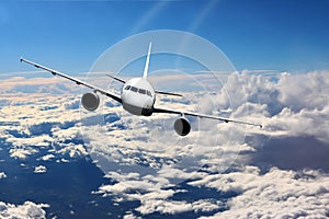 Plane clouds on the plane nature background blue
