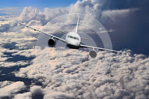 Plane clouds on the plane nature background blue