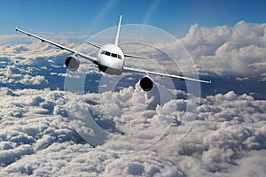 Plane clouds on the plane nature background blue