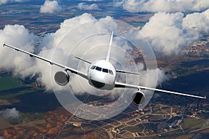 Plane clouds on the plane nature background blue