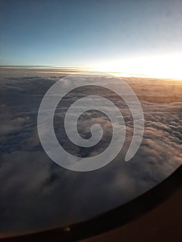 Plane, Clouds, Sunrise, Sunlight, Fluffy Clouds, Blue Skys