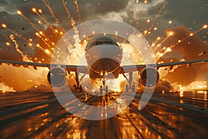 Plane crash airplane on runway catastrophe burning wrecks engine fire failure explosion fuel danger rescuing passengers