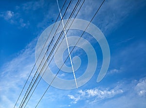 the plane that crosses the blue sky