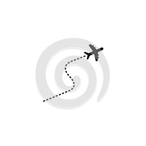 Plane with dotted trace line icon. Vector illustration isolated on white background. Start up and launch, invention and developmen