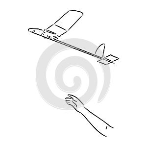 plane drawing on white background, airplane model sports, vector sketch