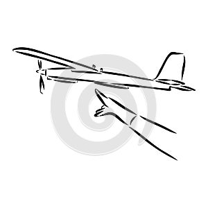 plane drawing on white background, airplane model sports, vector sketch