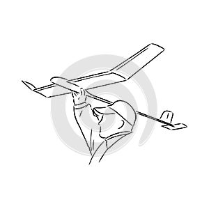 plane drawing on white background, airplane model sports, vector sketch