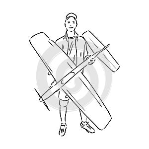 plane drawing on white background, airplane model sports, vector sketch