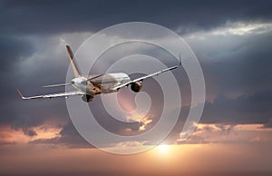 Plane flies into the stormy sky