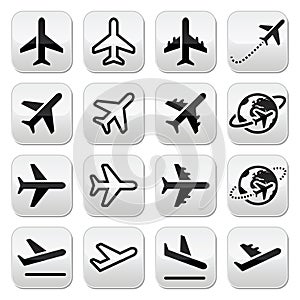 Plane, flight, airport icons set