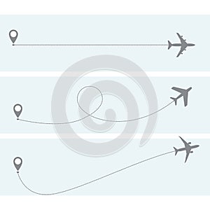 Plane flight with dotted trace - airplane itinerary