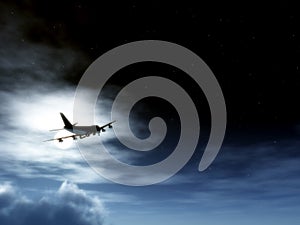 Plane In Flight At Night