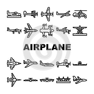 plane flight travel aircraft icons set vector