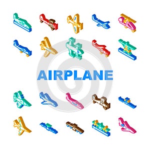 plane flight travel aircraft icons set vector