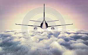 Plane flying away in the sky 3d illustration