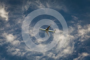 A plane flying blue sky