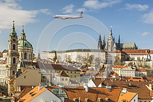 Plane flying over Prague