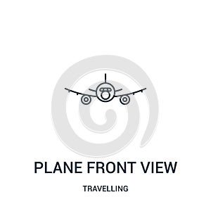 plane front view icon vector from travelling collection. Thin line plane front view outline icon vector illustration. Linear