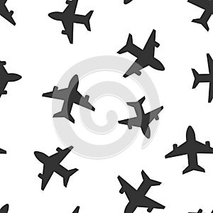 Plane icon in flat style. Airplane vector illustration on white isolated background. Flight airliner seamless pattern business