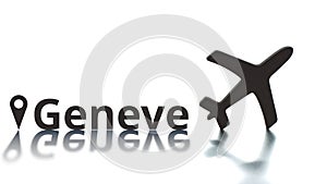 Plane icon and Geneve city name, air travel concept