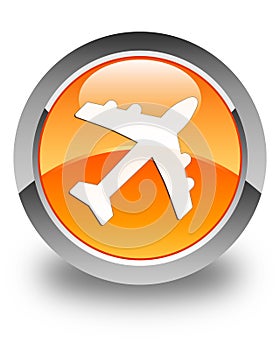 Plane icon glossy orange round button