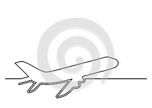 Plane icon in line art style. Airliner icon. Continuous line drawing. Single, unbroken line drawing style