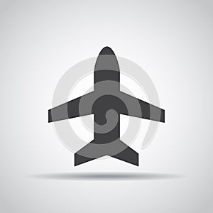 Plane icon with shadow on a gray background. Vector illustration