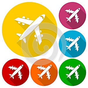 Plane icons set with long shadow