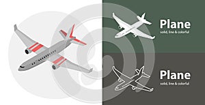plane tool flat icon with plane solid, line icons