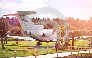 Plane in the jungle. The plane landed in the dense vegetation