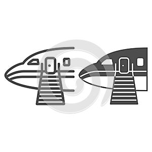 Plane ladder line and solid icon, airlines concept, plane ladder vector sign on white background, passengers ladder