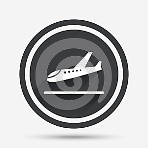 Plane landing icon. Airplane transport symbol.