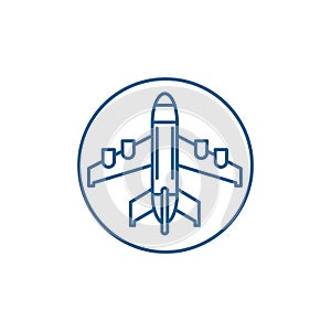 Plane landing line icon concept. Plane landing flat  vector symbol, sign, outline illustration.