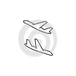 Plane landing, takeoff vector icon symbol isolated on white background