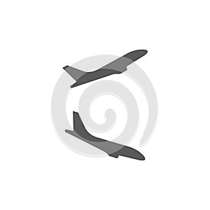 Plane landing, takeoff vector icon symbol isolated on white background