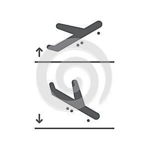 Plane landing and takeoff vector icon symbol isolated on white background