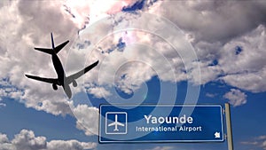 Plane landing in Yaounde Cameroon airport