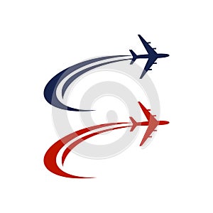 Plane Logo Design. Creative vector icon with plane and ellipse shape. Vector illustration.